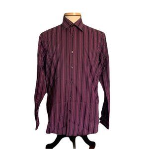 Hugo Boss  16 Black Purple Striped Dress Shirt